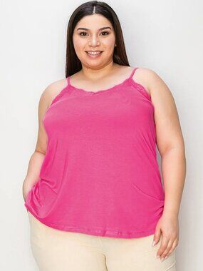 Full Size V-Neck Lace Trim Cami Women Stylish Sleeveless Top